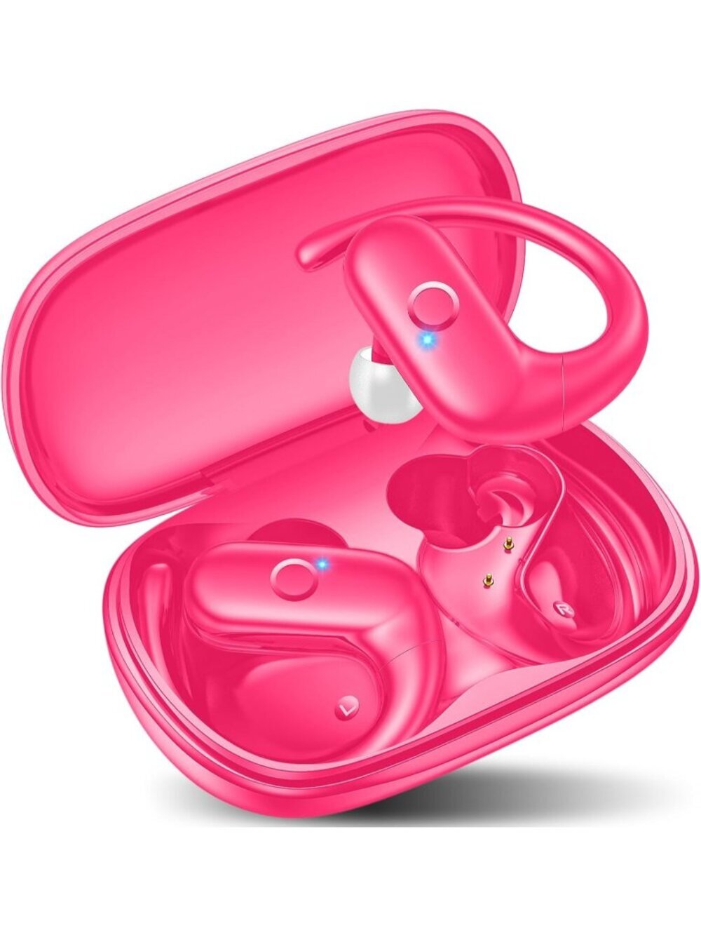 Wireless Hot Pink Earbuds Bluetooth Sport Deep Bass Sound 60Hrs Playtime Earhook